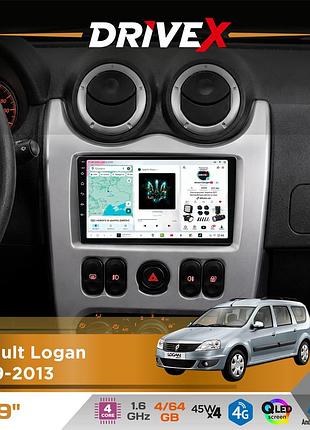 Штатная магнитола для renault logan 2009-2013 drivex s3 qled 9" android 8-ядерный 1.6ггц 4x64гб sim-карта 3g/4g 7388 4x45w asp