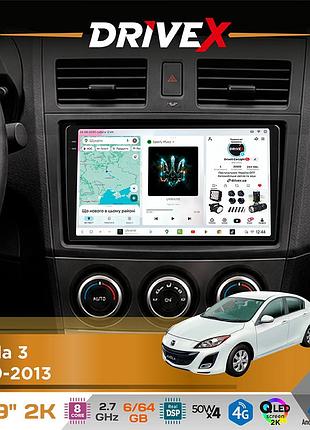 Штатна магнітола для mazda 3 2009-2013 drivex s7 2k qled 9" android 8-ядерний 2.7ггц 6x64гб sim-картка 3g/4g ak7808 ab 4x50w dsp