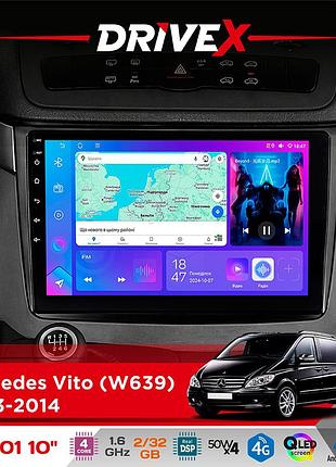 Штатна магнітола для mercedes vito (w639) 2003-2014 drivex a-1001 10" android 4-ядерний 2+32гб 4x45w бездротовий carplay та