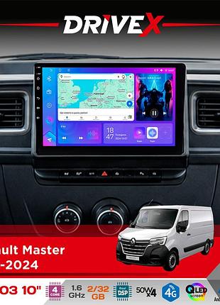 Штатная магнитола для renault master 2019-2024 drivex a-1003 qled 10" android 2+32гб 4-ядерный 4x50w(tda7851) беспроводной carplay