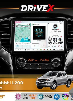 Штатная магнитола для mitsubishi l200 2019+ drivex s4 qled 9" android 8-ядерный 1.6ггц 4x64гб sim-карта 3g/4g tda7851 4x50w dsp