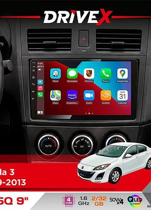 Штатна магнітола для mazda 3 2009-2013 drivex un5 qled 9" android 4-ядерний 2+32гб 4x45w бездротовий carplay та androidauto
