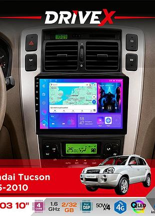 Штатна магнітола для hyundai tucson 2005-2010 drivex a-1003 qled 10" android 2+32гб 4-ядерний 4x50w(tda7851) бездротовий carplay