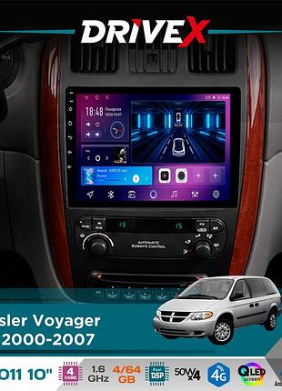 Штатная магнитола для chrysler voyager (rs) 2000-2007 drivex se-1011 qled 10" android 4-ядерный 4+64гб dsp 4x50w(tda7851)