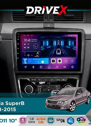 Штатна магнітола для skoda superb 2008-2015 drivex se-1011 qled 10" android 4-ядерний 4+64гб dsp 4x50w(tda7851) бездротовий