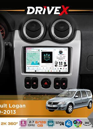 Штатная магнитола для renault logan 2009-2013 drivex s7+ 2k qled 9" android 8-ядерный 2.7ггц 8x128гб sim-карта 3g/4g ak7808 ab