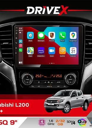 Штатная магнитола для mitsubishi l200 2019+ drivex un5 qled 9" android 4-ядерный 2+32гб 4x45w беспроводной carplay и androidauto