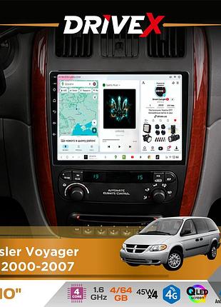 Штатна магнітола для chrysler voyager (rs) 2000-2007 drivex s3 qled 10" android 8-ядерний 1.6ггц 4x64гб sim-картка 3g/4g 7388