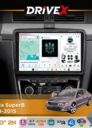Штатная магнитола для skoda superb 2008-2015 drivex s7 2k qled 10" android 8-ядерный 2.7ггц 6x64гб sim-карта 3g/4g ak7808 ab 4x50w
