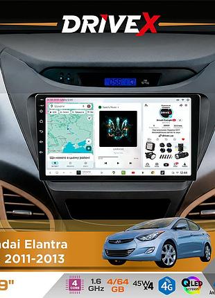Штатная магнитола для hyundai elantra (md) 2011-2013 drivex s3 qled 9" android 8-ядерный 1.6ггц 4x64гб sim-карта 3g/4g 7388 4x45w