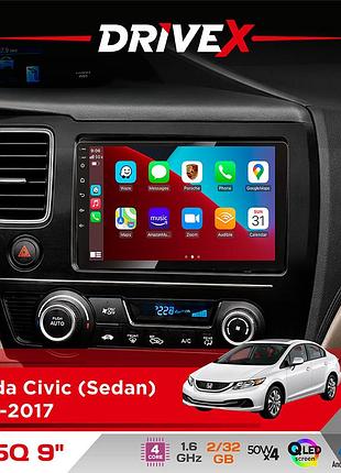 Штатная магнитола для honda civic (sedan) 2013-2017 drivex un5 qled 9" android 4-ядерный 2+32гб 4x45w беспроводной carplay и