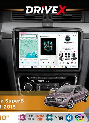 Штатная магнитола для skoda superb 2008-2015 drivex s4 qled 10" android 8-ядерный 1.6ггц 4x64гб sim-карта 3g/4g tda7851 4x50w dsp