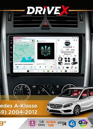 Штатная магнитола для mercedes a-klasse (w169) 2004-2012 drivex s3 qled 9" android 8-ядерный 1.6ггц 4x64гб sim-карта 3g/4g 7388
