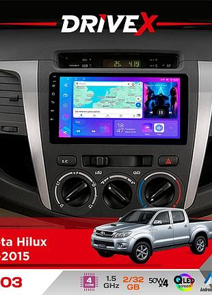 Штатная магнитола для toyota hilux 2011-2015 drivex a-903 qled 9" android 4-ядерный 2+32гб 4x50w(tda7851) беспроводной carplay и