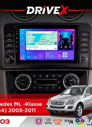Штатная магнитола для mercedes ml -klasse (w164) 2005-2011 drivex a-903 qled 9" android 4-ядерный 2+32гб 4x50w(tda7851) беспроводной