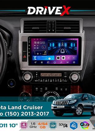 Штатная магнитола для toyota land cruiser prado (150) 2013-2017 drivex se-1011 qled 10" android 4-ядерный 4+64гб dsp 4x50w(tda7851)