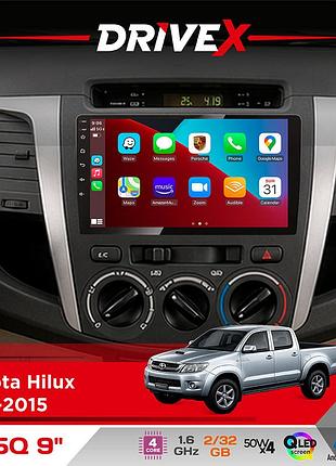 Штатна магнітола для toyota hilux 2011-2015 drivex un5 qled 9" android 4-ядерний 2+32гб 4x45w бездротовий carplay та androidauto