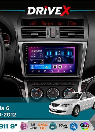 Штатна магнітола для mazda 6 2008-2012 drivex se-911 4+64гб qled 9" android 4-ядерний 4x50w(tda7851) dsp бездротовий carplay та
