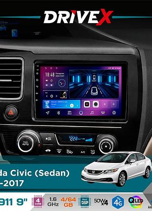 Штатная магнитола для honda civic (sedan) 2013-2017 drivex se-911 4+64гб qled 9" android 4-ядерный 4x50w(tda7851) dsp беспроводной
