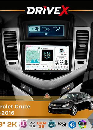 Штатная магнитола для chevrolet cruze 2012-2016 drivex s7 2k qled 9" android 8-ядерный 2.7ггц 6x64гб sim-карта 3g/4g ak7808 ab