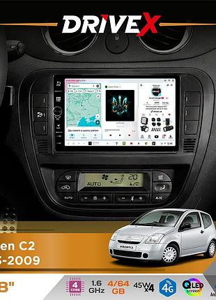 Штатная магнитола для citroen c2 2003-2009 drivex s3 qled 8" с физическими кнопками android 8-ядерный 1.6ггц 4x64гб sim-карта 3g/4g