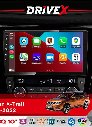 Штатная магнитола для nissan x-trail 2014-2022 drivex un8 qled 10" android 4-ядерный 2x32гб 4x45w беспроводной carplay и