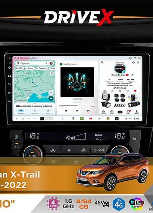 Штатная магнитола для nissan x-trail 2014-2022 drivex s3 qled 10" android 8-ядерный 1.6ггц 4x64гб sim-карта 3g/4g 7388 4x45w asp