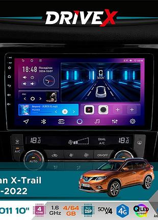 Штатная магнитола для nissan x-trail 2014-2022 drivex se-1011 qled 10" android 4-ядерный 4+64гб dsp 4x50w(tda7851) беспроводной