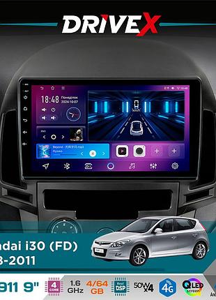 Штатная магнитола для hyundai i30 (fd) 2008-2011 drivex se-911 4+64гб qled 9" android 4-ядерный 4x50w(tda7851) dsp беспроводной