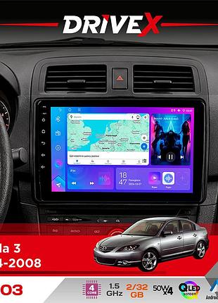 Штатна магнітола для mazda 3 2004-2008 drivex a-903 qled 9" android 4-ядерний 2+32гб 4x50w(tda7851) бездротовий carplay та