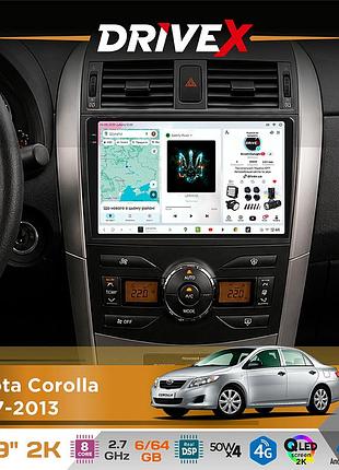 Штатная магнитола для toyota corolla 2007-2013 drivex s7 2k qled 9" android 8-ядерный 2.7ггц 6x64гб sim-карта 3g/4g ak7808 ab