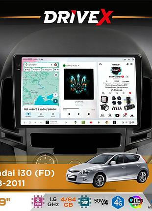 Штатная магнитола для hyundai i30 (fd) 2008-2011 drivex s4 qled 9" android 8-ядерный 1.6ггц 4x64гб sim-карта 3g/4g tda7851 4x50w