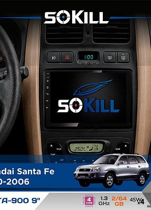 Штатная магнитола для hyundai santa fe 2000-2006 sokill delta-900 9" android 4-ядерный 2+64гб 4x45w беспроводной carplay и