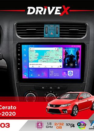 Штатная магнитола для kia cerato 2012-2020 drivex a-903 qled 9" android 4-ядерный 2+32гб 4x50w(tda7851) беспроводной carplay и