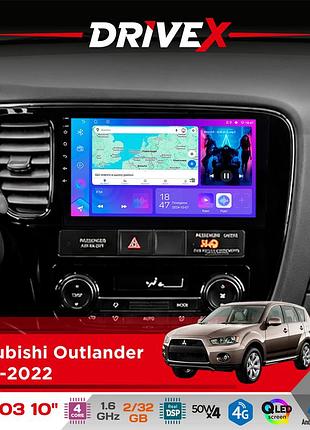 Штатна магнітола для mitsubishi outlander 2012-2022 drivex a-1003 qled 10" android 2+32гб 4-ядерний 4x50w(tda7851) бездротовий