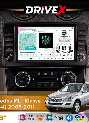 Штатная магнитола для mercedes ml -klasse (w164) 2005-2011 drivex s4 qled 9" android 8-ядерный 1.6ггц 4x64гб sim-карта 3g/4g
