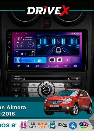 Штатная магнитола для nissan almera 2012-2018 drivex se-903 qled 9" android 8-ядерный 4+64гб sim-карта 3g/4g dsp 4x50w(tda7851)