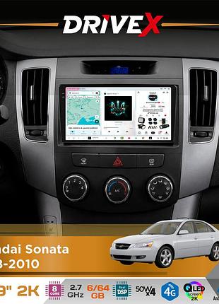 Штатная магнитола для hyundai sonata 2008-2010 drivex s7 2k qled 9" android 8-ядерный 2.7ггц 6x64гб sim-карта 3g/4g ak7808 ab