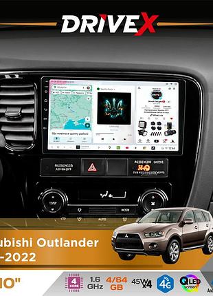 Штатная магнитола для mitsubishi outlander 2012-2022 drivex s3 qled 10" android 8-ядерный 1.6ггц 4x64гб sim-карта 3g/4g 7388 4x45w
