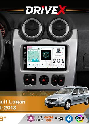 Штатная магнитола для renault logan 2009-2013 drivex s3 qled 8" с физическими кнопками android 8-ядерный 1.6ггц 4x64гб sim-карта