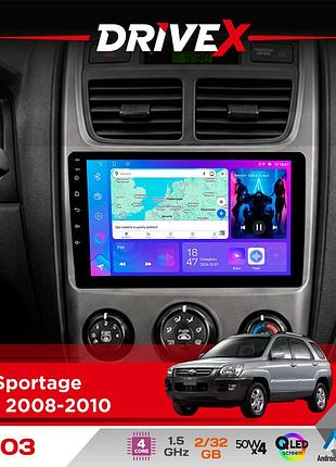 Штатна магнітола для kia sportage (km) 2008-2010 drivex a-903 qled 9" android 4-ядерний 2+32гб 4x50w(tda7851) бездротовий carplay