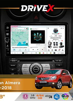 Штатная магнитола для nissan almera 2012-2018 drivex s3 qled 8" с физическими кнопками android 8-ядерный 1.6ггц 4x64гб sim-карта