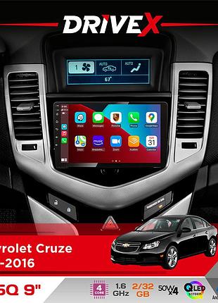 Штатна магнітола для chevrolet cruze 2012-2016 drivex un5 qled 9" android 4-ядерний 2+32гб 4x45w бездротовий carplay та