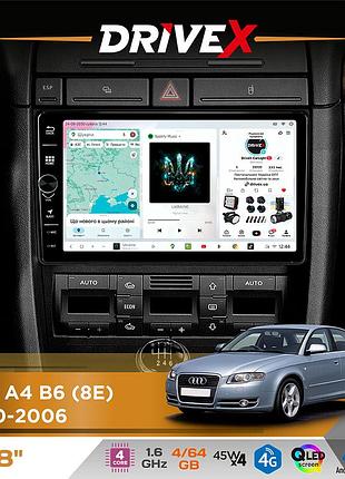 Штатна магнітола для audi a4 b6 (8e) 2000-2006 drivex s3 qled 8" з фізичними кнопками android 8-ядерний 1.6ггц 4x64гб sim-картка