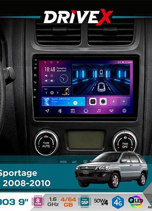 Штатна магнітола для kia sportage (km) 2008-2010 drivex se-903 qled 9" android 8-ядерний 4+64гб sim-картка 3g/4g dsp