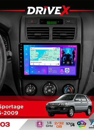 Штатна магнітола для kia sportage 2005-2009 drivex a-903 qled 9" android 4-ядерний 2+32гб 4x50w(tda7851) бездротовий carplay та
