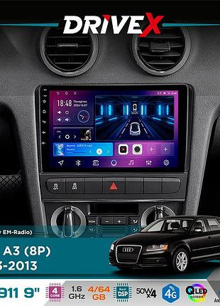 Штатная магнитола для audi a3 (8p) 2003-2013 drivex se-911 4+64гб qled 9" android 4-ядерный 4x50w(tda7851) dsp беспроводной carplay
