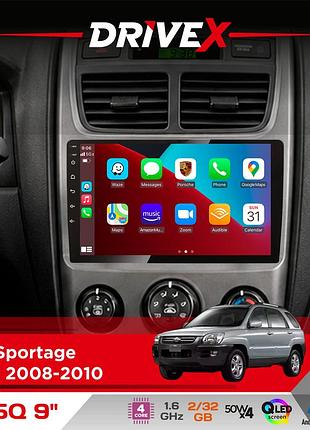 Штатна магнітола для kia sportage (km) 2008-2010 drivex un5 qled 9" android 4-ядерний 2+32гб 4x45w бездротовий carplay та