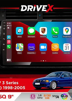 Штатная магнитола для bmw 3 series (e46) 1998-2006 drivex un5 qled 9" android 4-ядерный 2+32гб 4x45w беспроводной carplay и