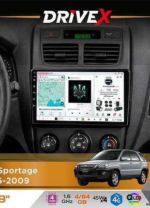 Штатна магнітола для kia sportage 2005-2009 drivex s3 qled 9" android 8-ядерний 1.6ггц 4x64гб sim-картка 3g/4g 7388 4x45w asp